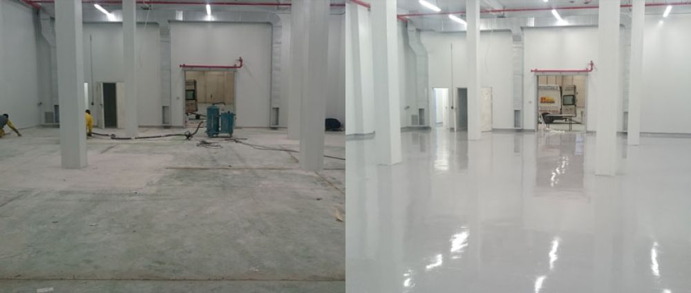 Reparación de solera y construcción de pavimento de resina epoxi en sala blanca en Gipuzkoa