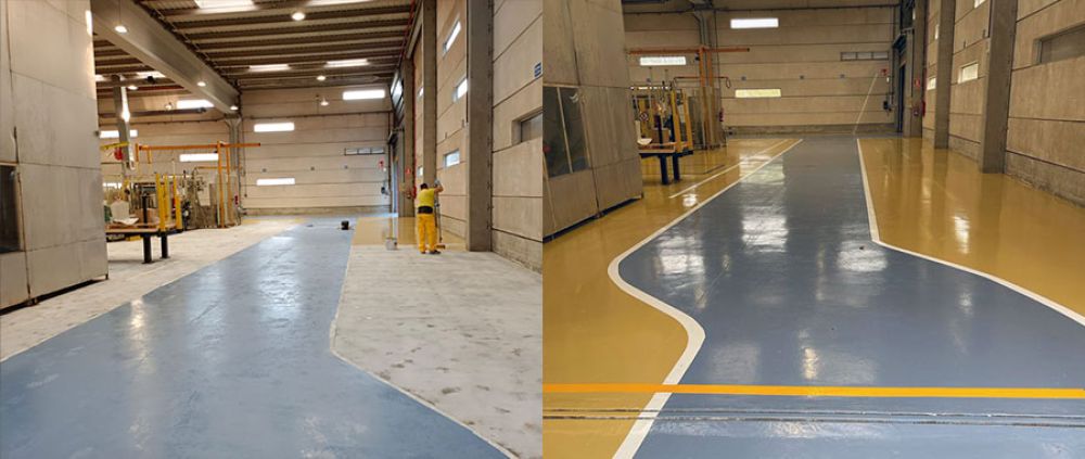Reparación de pavimento industrial y señalización de pasillos en fábrica de Legorreta (Gipuzkoa)