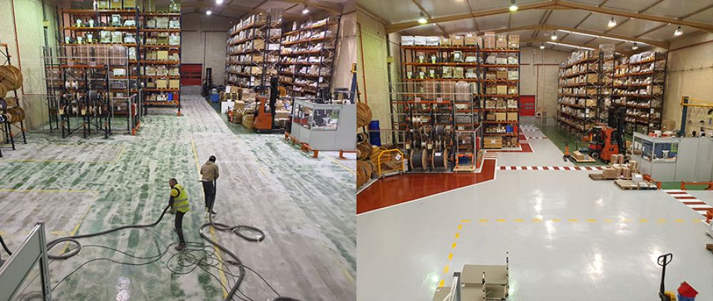 Instalación de suelo de resina con señalización de seguridad  en Gipuzkoa