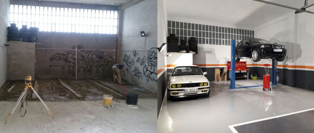 Recrecido de pavimento cementoso y pintado con pintura plástica en garaje de Gipuzkoa