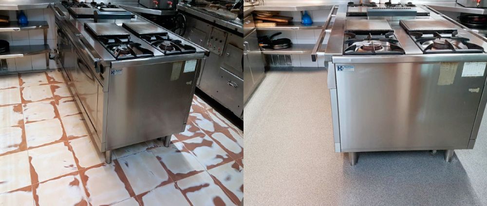 Instalación de pavimento en cuarzo de color antideslizante en Gipuzkoa