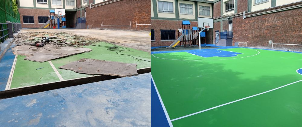 Construcción de pavimento deportivo con resina acrílica y slurry para pista de fútbol y baloncesto en San Sebastián | Gipuzkoa